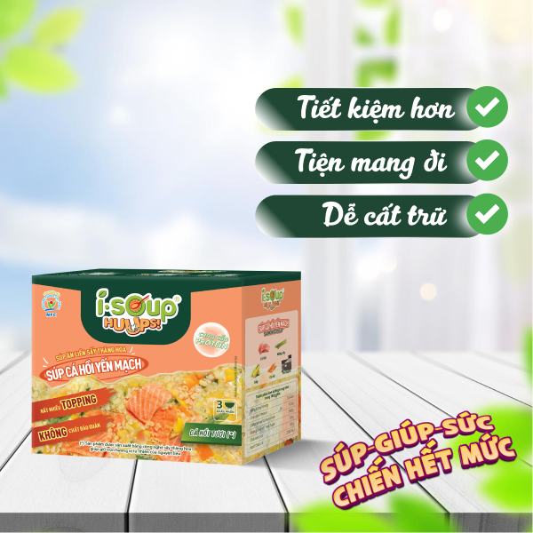 Súp Cá Hồi Yến Mạch Ăn Liền ISOUP HUUPS Ngon,Dinh Dưỡng,Tiện Lợi (Hộp X 3 Viên) - Súp Ăn Liền Sấy Thăng Hoa