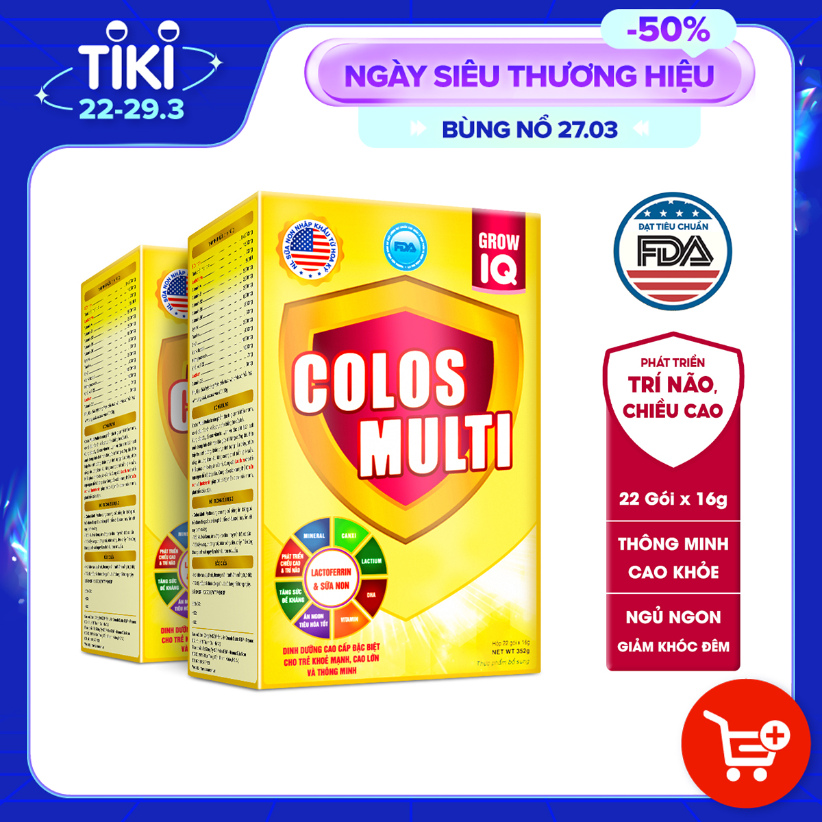 Combo 2 hộp Sữa non Colosmulti IQ hộp 22 gói x 16g hỗ trợ phát triển chiều cao và trí thông minh cho trẻ