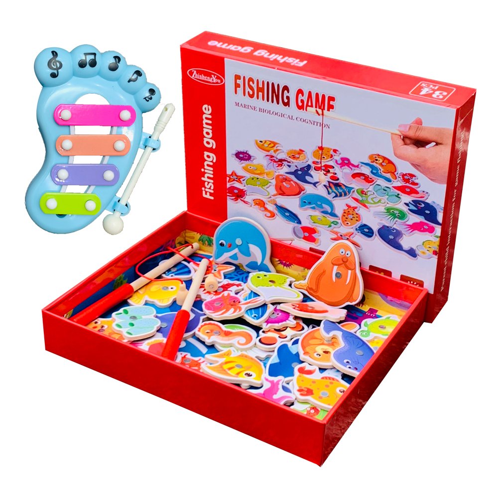 Bộ Câu Cá Nam Châm 34 Chú Cá 2 Cần Nam Châm Có Hộp Đựng Kèm Đàn Mini Giúp Bé Cảm Thụ Âm Nhạc