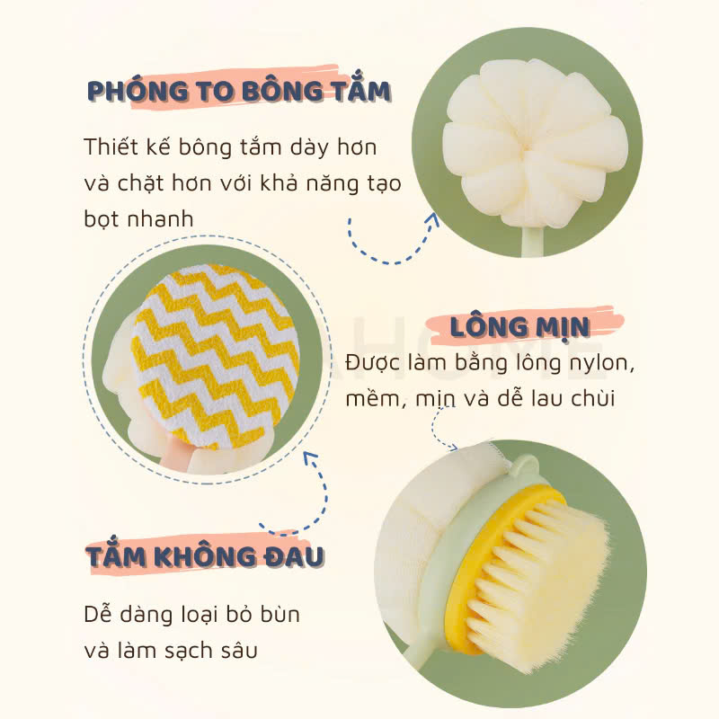 Cây Bông Tắm 2 Mặt, Bàn Chải Chà Lưng,Cọ Lưng Tẩy Tế Bào Chết, Có Móc Treo Tiện Dụng - HÀNG CHÍNH HÃNG MINIIN