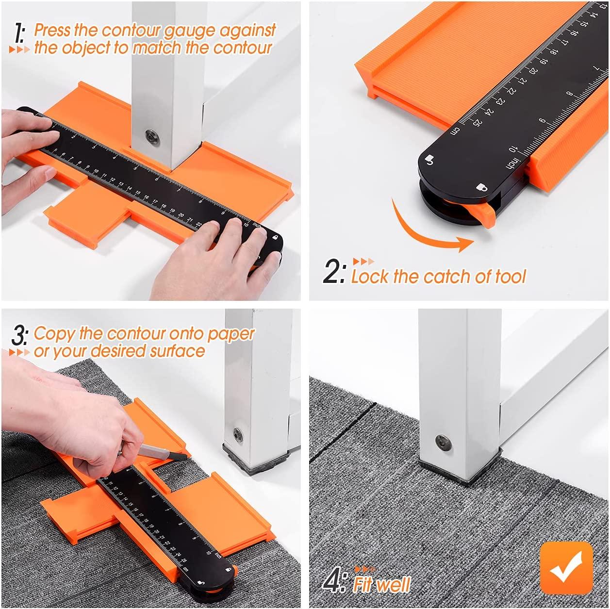 Máy đo đường viền có thể khóa, 2 máy sao chép đường viền hồ sơ, sao chép với chức năng điều chỉnh cho công cụ lát sàn hoặc gạch mộc tự làm, công cụ đánh dấu gỗ ép