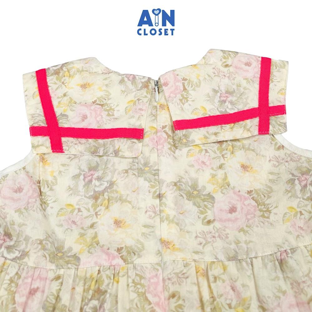Đầm bé gái họa tiết hoa Hồng Xám Tezza cotton - AICDBGVZPAEM - AIN Closet