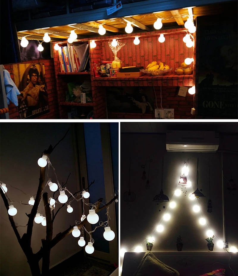 Dây đèn trang trí bóng tròn ping pong lớn 4cm trang trí kích thước 5m 20 led cắm điiện