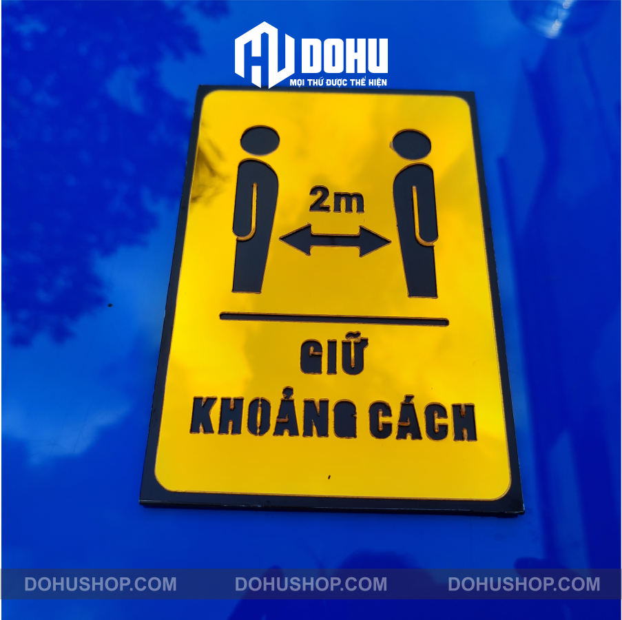Bảng Gương Vàng Giữ Khoảng Cách - Có băng keo phía sau