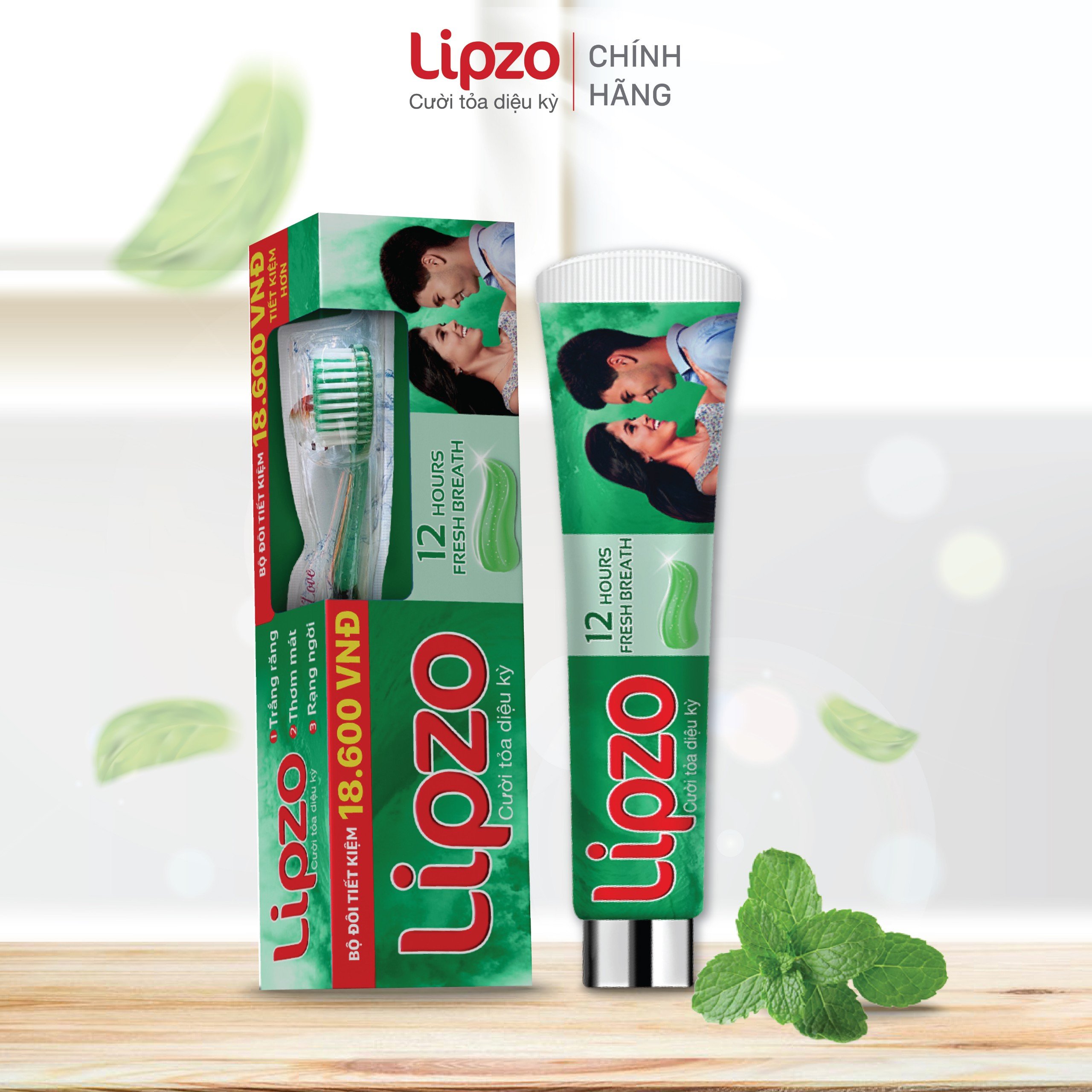 Bộ Đôi Kem Đánh Răng Lipzo 12 Giờ Rạng Ngời 185g Và Bàn Chải Đánh Răng Maxcare