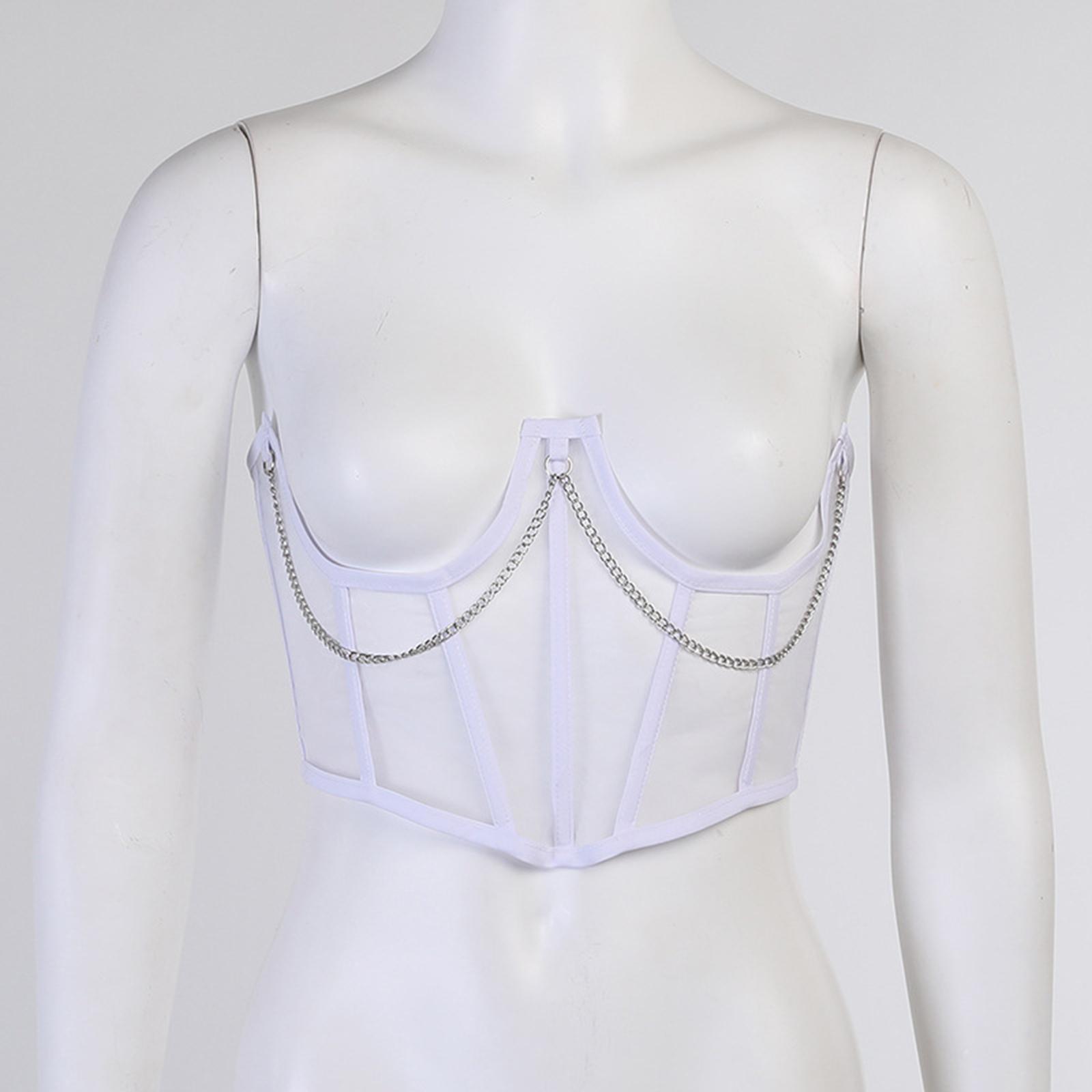 Women Corset Belt Mesh Lace Up Bustier Corset Metal Chain Boned Overbust Waist Cincher Wide Belt for Dress Shirt Blouse