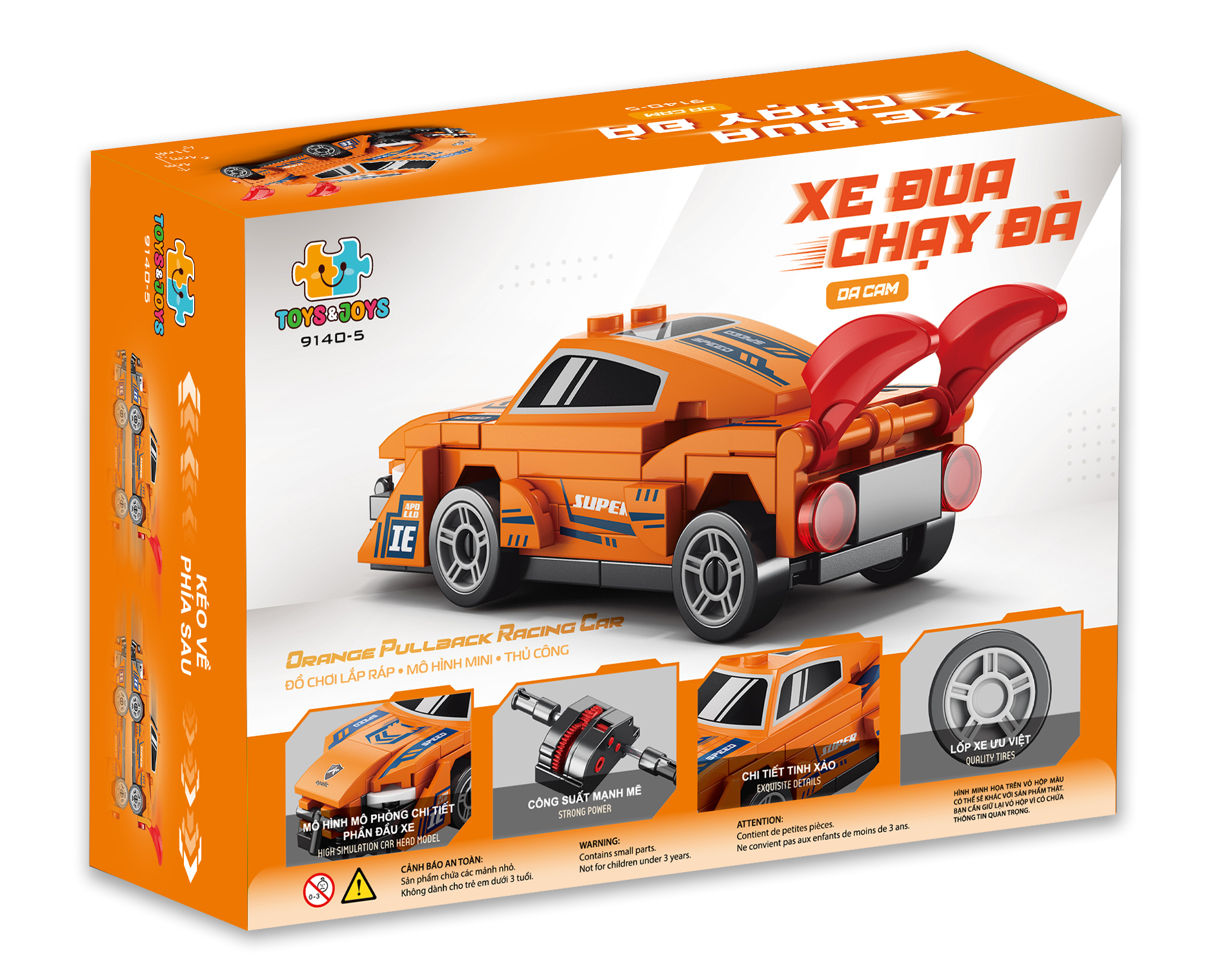 Đồ Chơi Lắp Ráp Xe Đua Chạy Đà - Da Cam - Orange Pullback Racing Car - Toys&Joys 9140-5 (76 Mảnh Ghép)