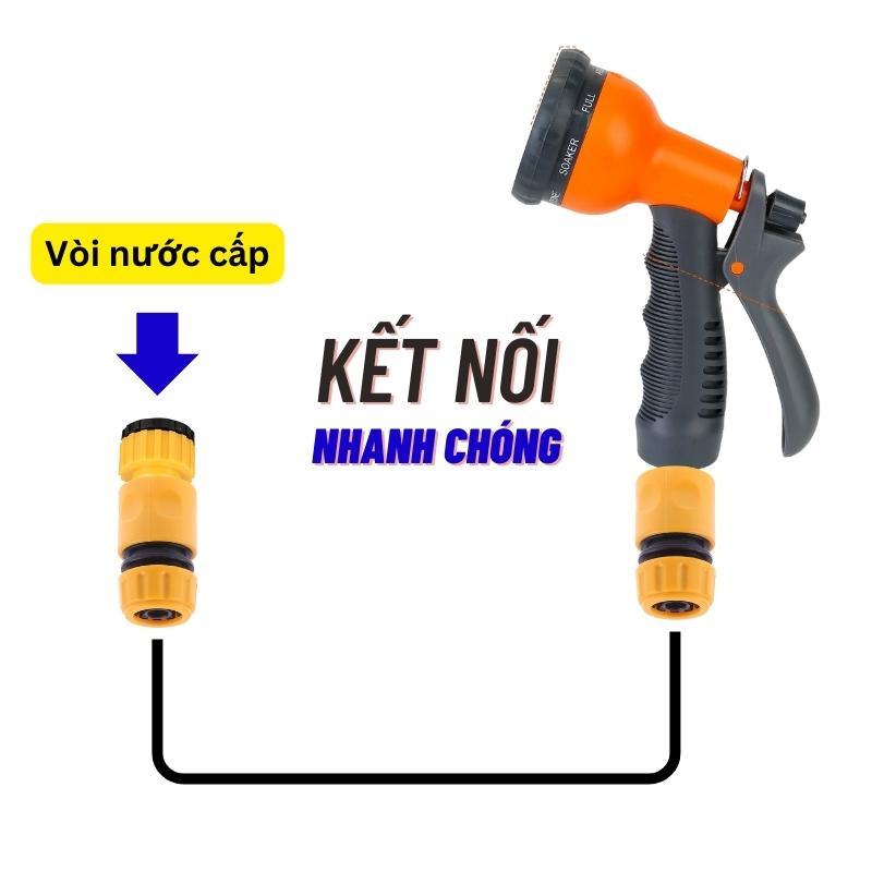 Bộ tưới cây rửa xe vòi xịt 8 chế độ đầy đủ kèm 5/10 mét dây ống nước áp lực