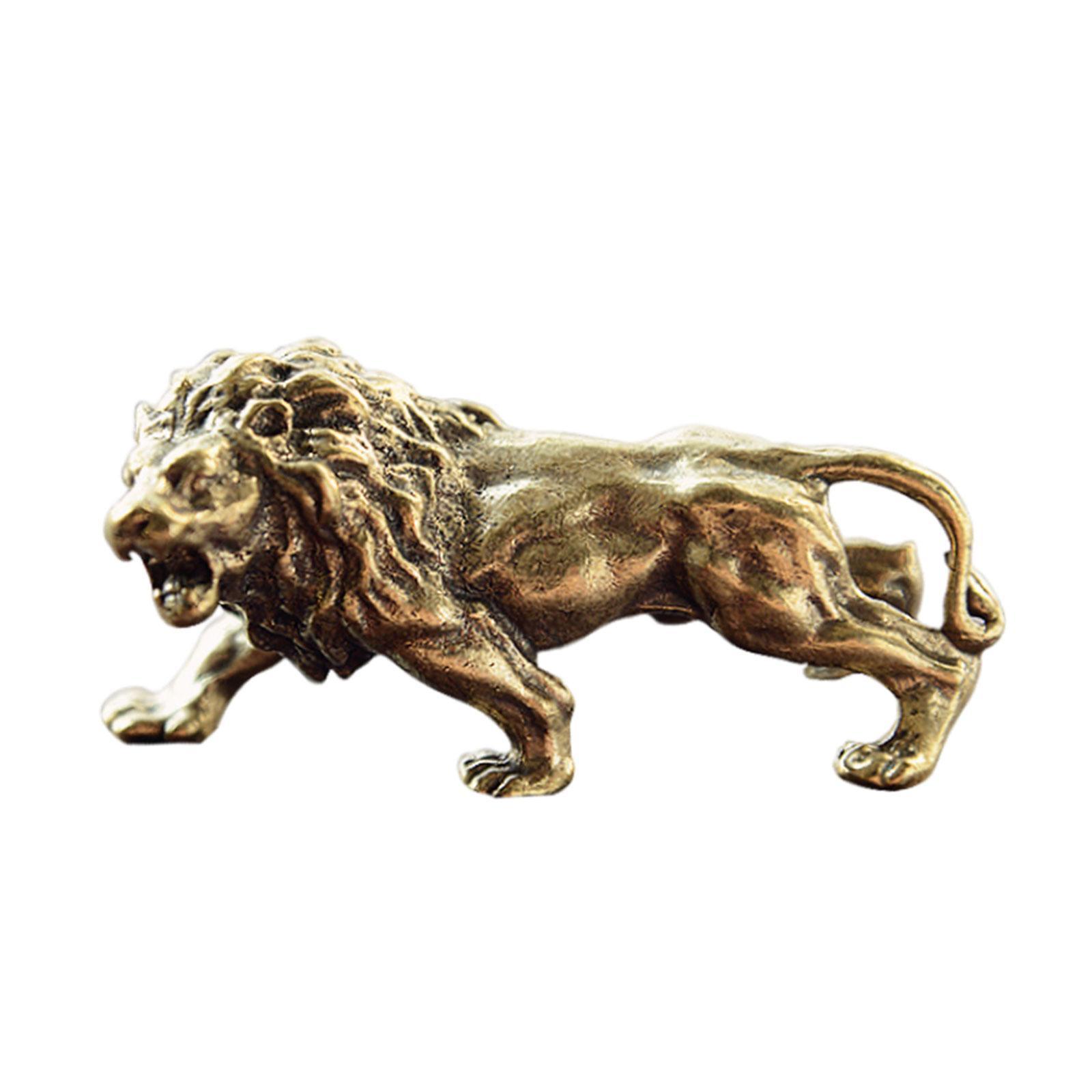 Lion Statue Brass Animal Statue Animal Figurine for Tabletop Bar Living Room