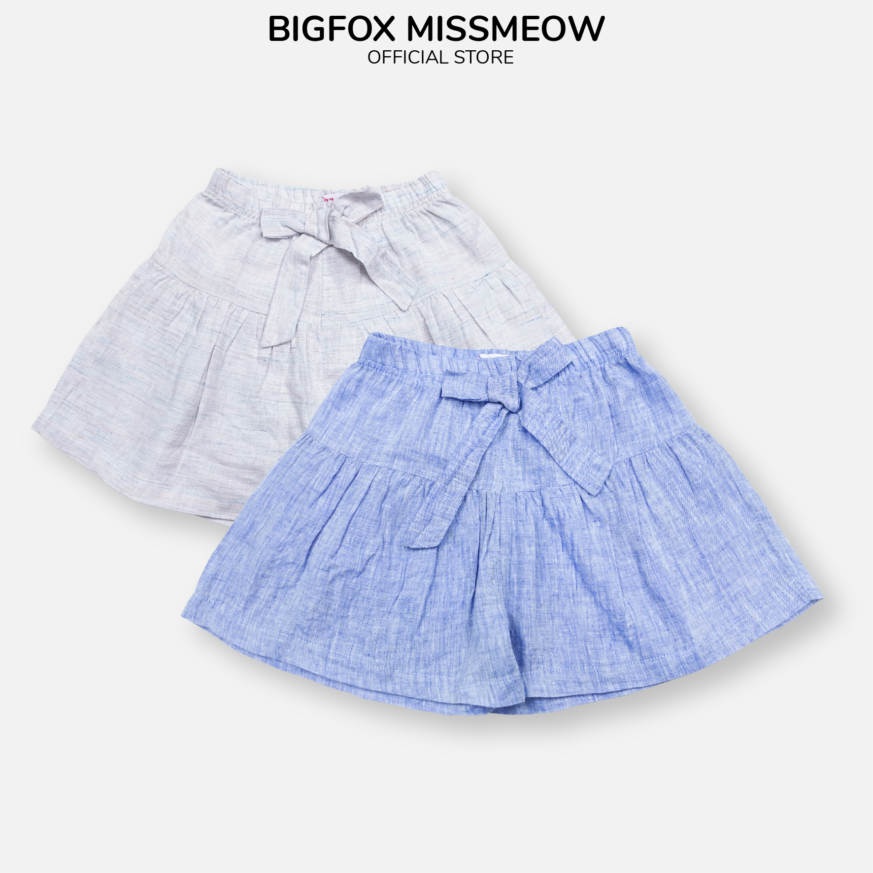 Quần short đùi nơ eo bé gái Bigfox Miss Meow size đại kiểu Hàn Quốc, quần xuất dư cho bé vải linen mềm cỡ 7-11 tuổi 30kg
