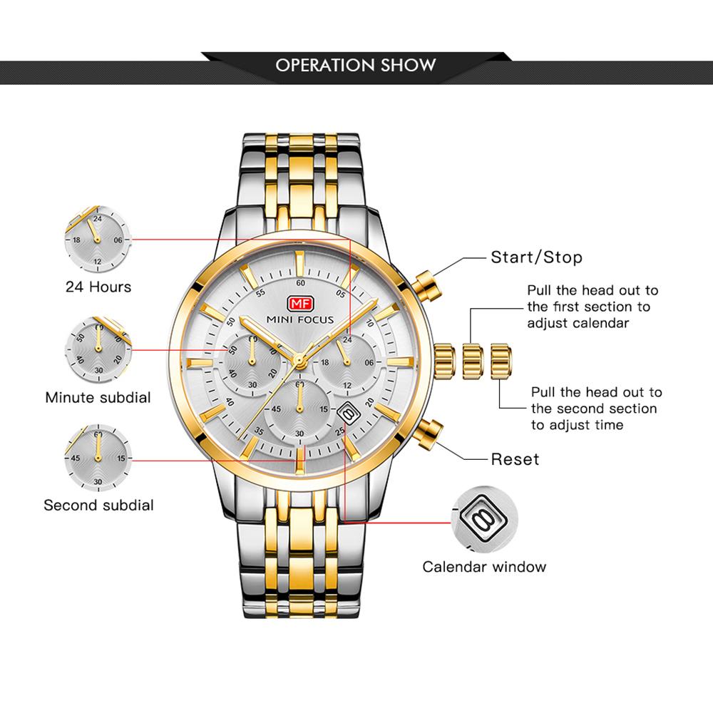 Đồng hồ nam kiểu dáng cổ điển, mặt đồng hồ Analog Chronograph có lịch, chống nước 3ATM