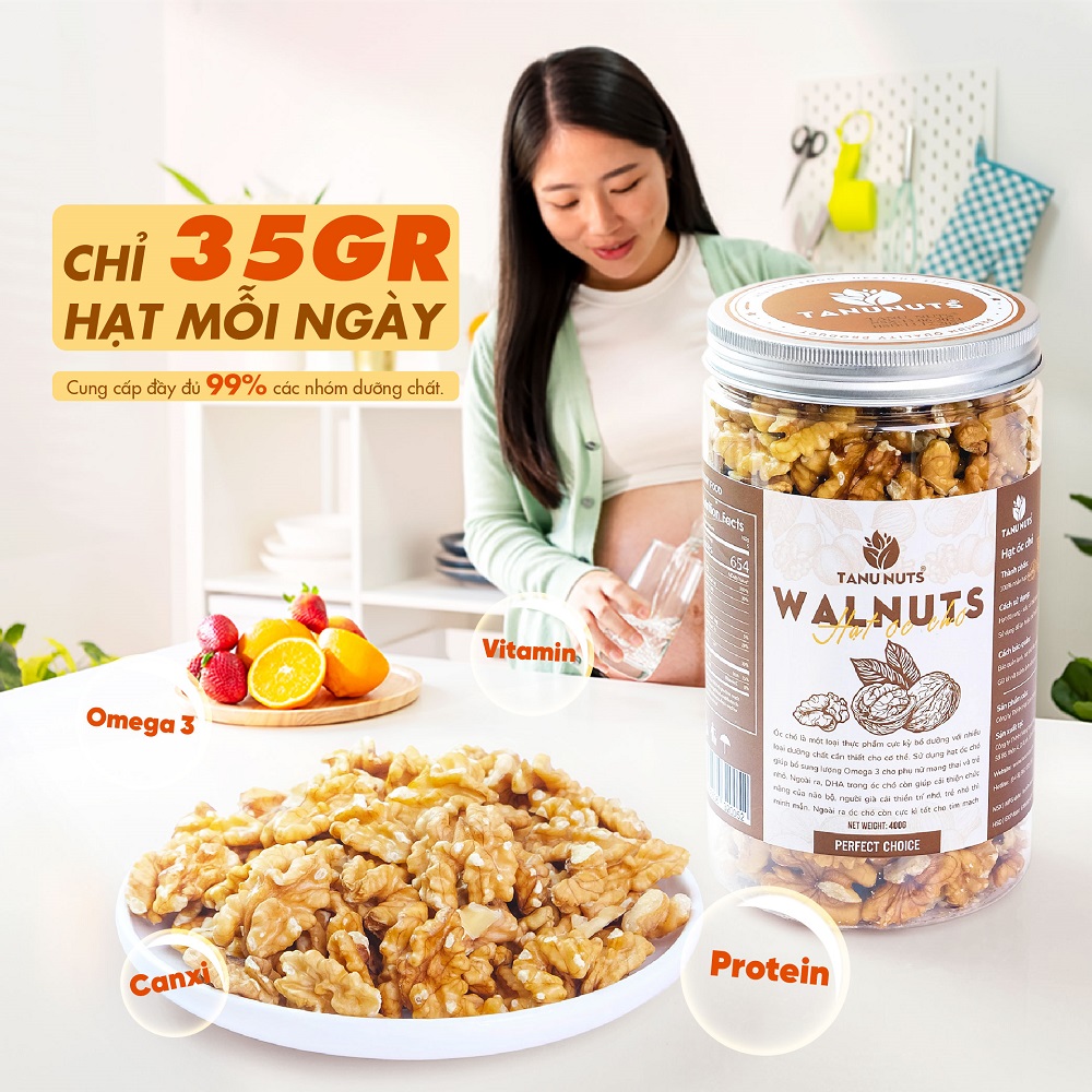 Nhân hạt óc chó vàng tách vỏ TANU NUTS, ngũ cốc giàu dinh dưỡng tốt cho mẹ và bé