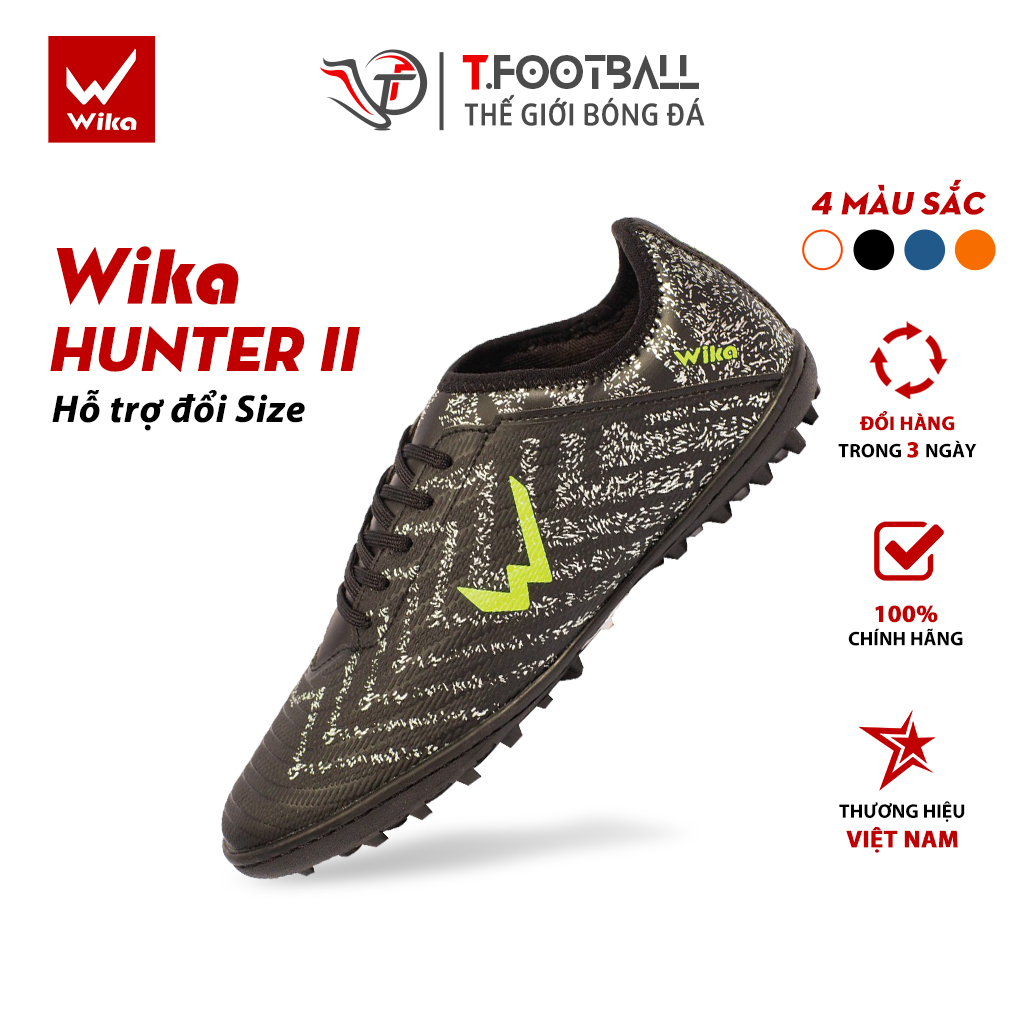 Giày Đá Bóng WIKA Hunter II Lưỡi Gà Liền Đế Cao Su TF Thế Hệ Mới – Đen,42