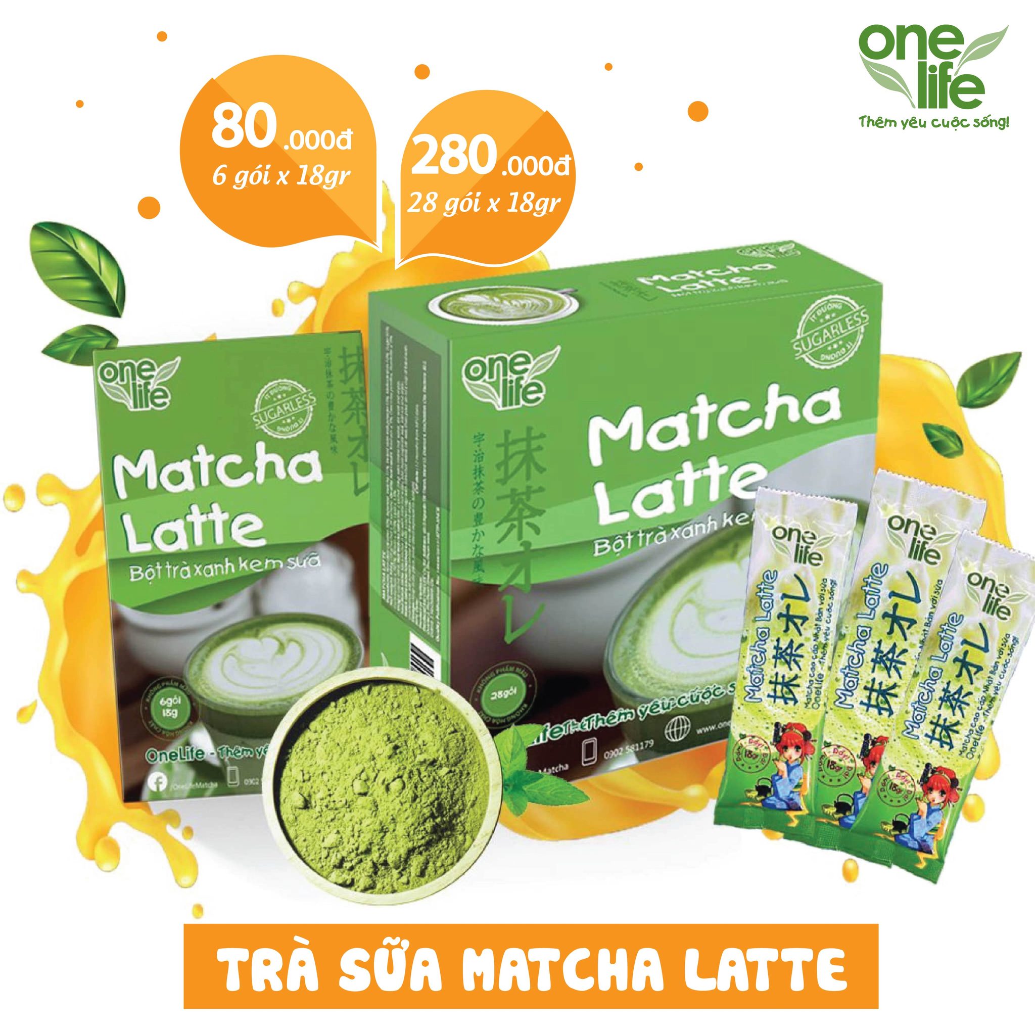 Trà Sữa Nhật Bản - Bột Trà Xanh Kem Sữa Matcha Latte OneLife (Hộp 28 gói)