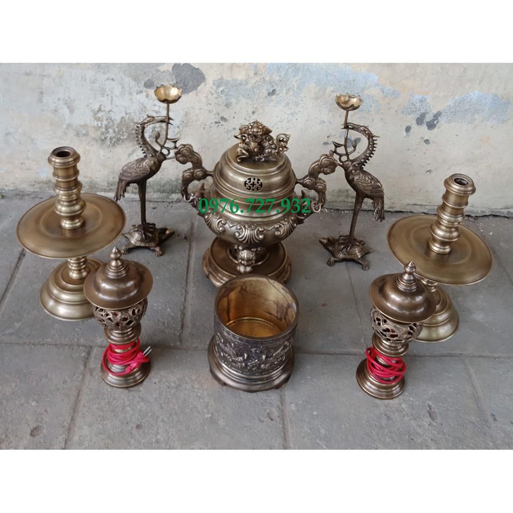 Bộ đồ thờ bằng đồng cao 40cm, bộ đồ thờ bằng đồng cỡ nhỏ phù hợp với nhà chung cư