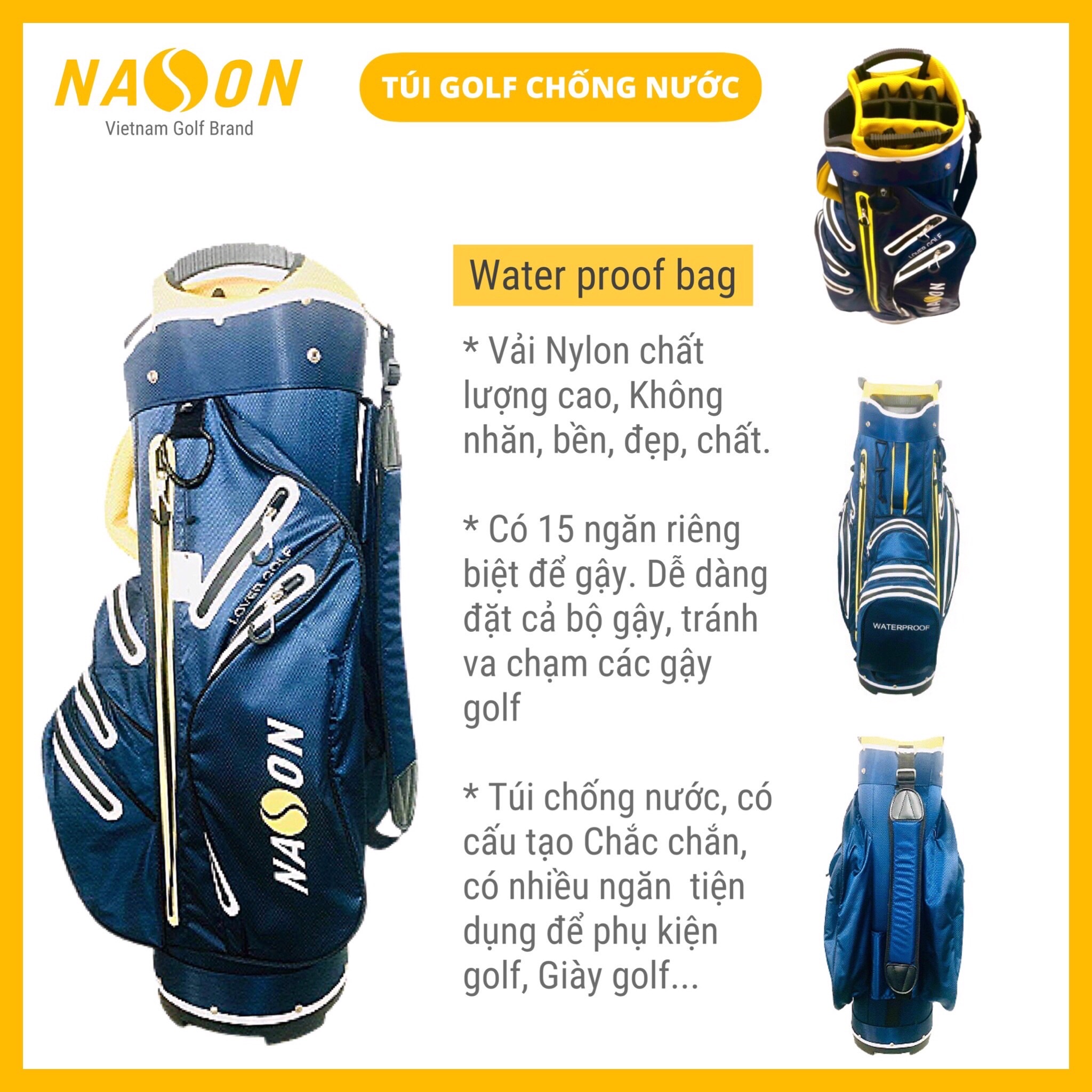 TÚI ĐỰNG GẬY GOLF CHỐNG NƯỚC (15 ngăn đựng gậy) | NASON