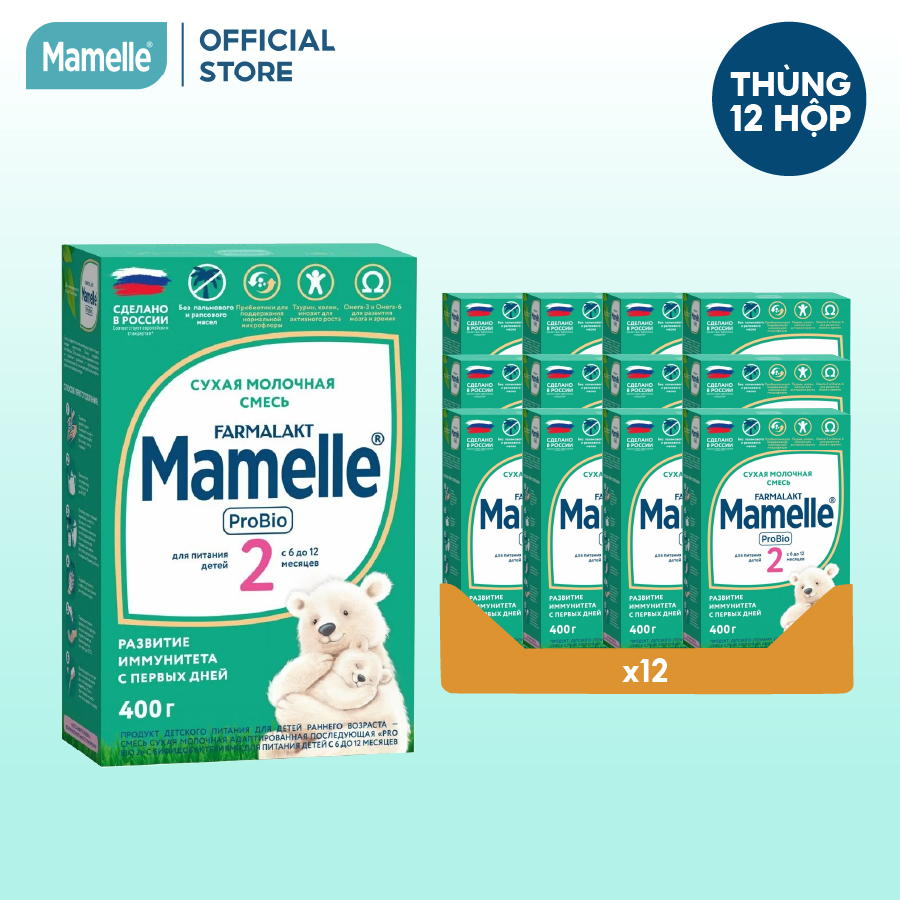 Thùng 12 hộp Sữa bột công thức Mamelle Pro Bio Số 2 cho trẻ từ 6 đến 12 tháng hộp 400g/hộp