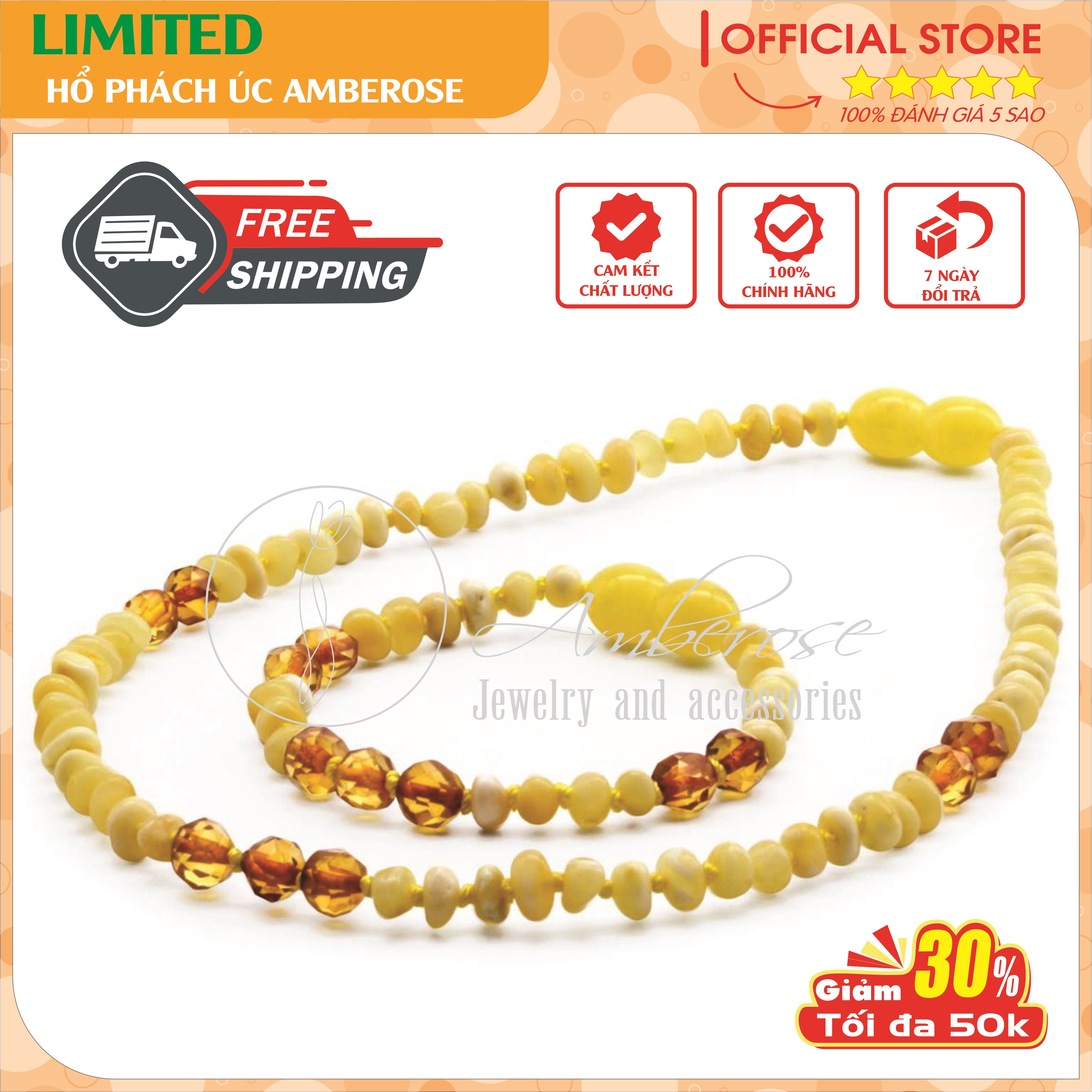 Bộ Vòng Hổ Phách Amber Úc Cho Bé 0 - 10 tuổi SABLMT8