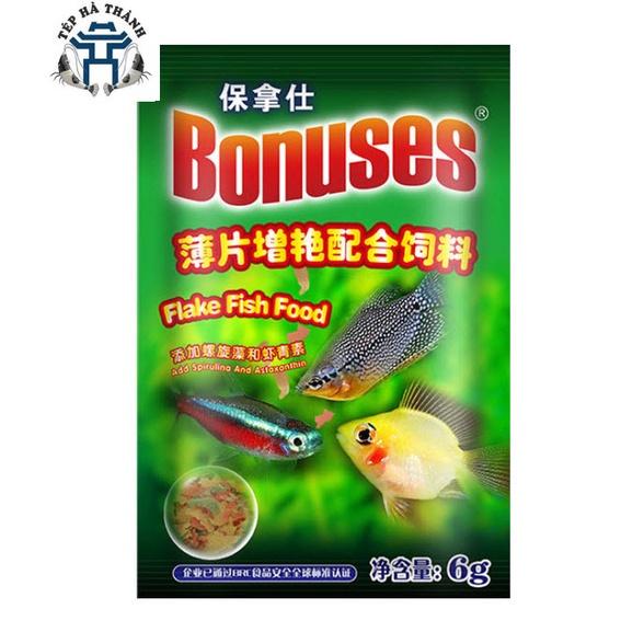 Thức Ăn Dạng Lá Bonuses Gói 6Gr - Cám Cá Dạng Lá Cho Cá Cảnh