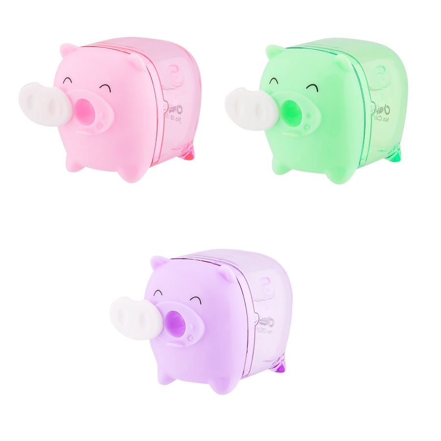 Combo 3 Máy gọt bút chì- mini Deli 557 Piggy 1-hole sharpener w/canister φ7mm Giao màu ngẫu nhiên