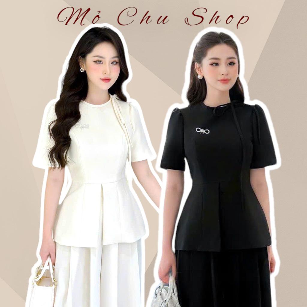Áo tay phồng cổ nơ