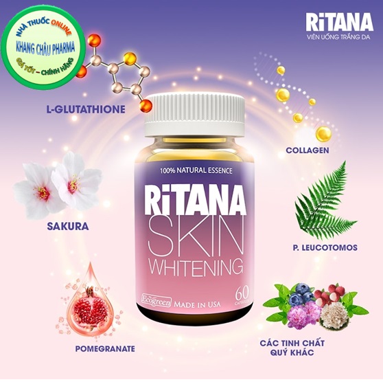 [Hộp 60 Viên] Viên uống RITANA - Trắng da mờ sạm nám với L-Glutathion, Sakura, Pomegranate, P.Leucotomos, collagen