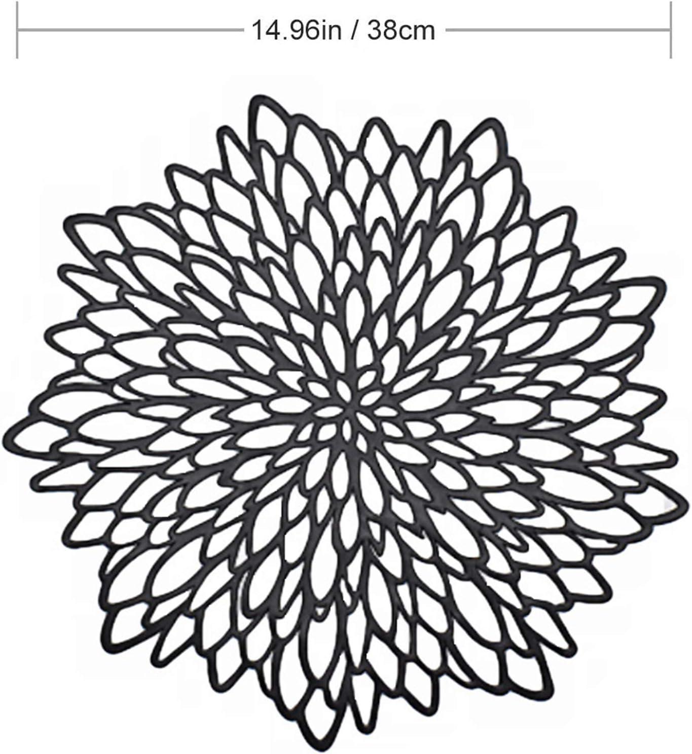 4 miếng khăn trải bàn màu đen, bộ bàn tròn rỗng -out rỗng, thảm nhựa tròn tròn, được sử dụng để cách nhiệt của tấm và trang trí bàn