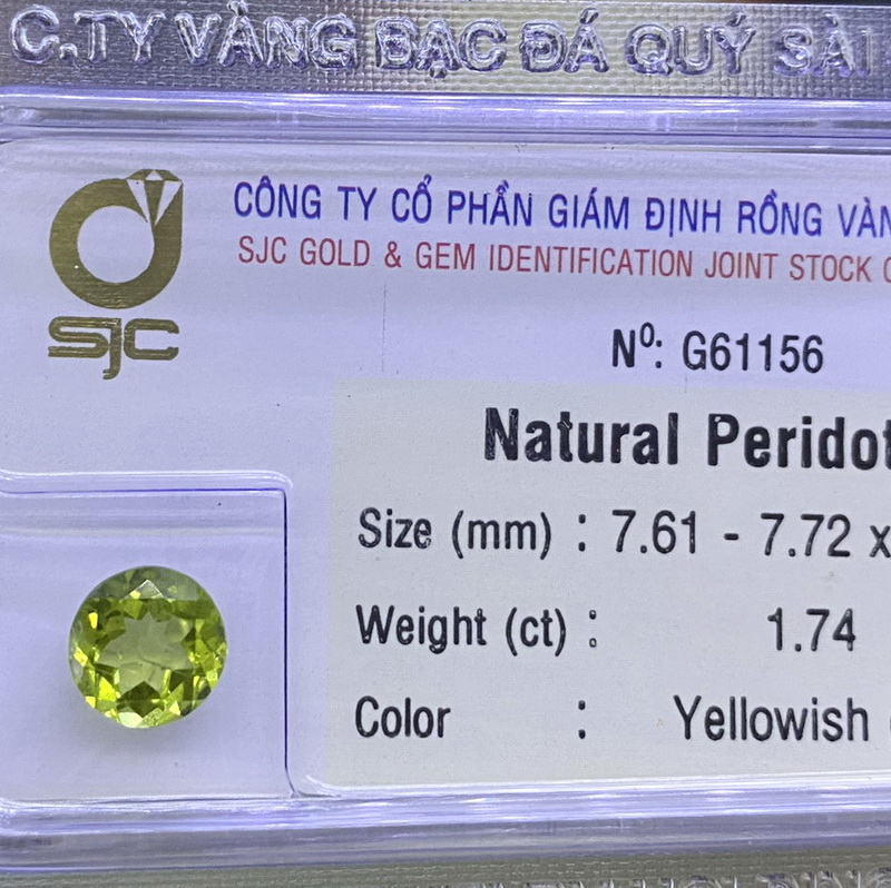 Mặt Đá Peridot Ngọc Olivin Tự Nhiên Kiểm Định Mài Giác Hình Tròn