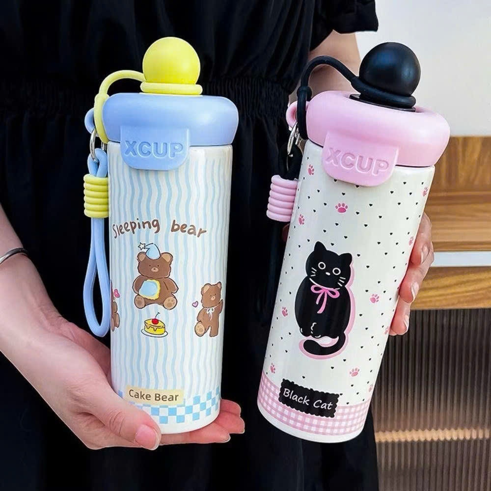 Bình Giữ Nhiệt Lạnh Nắp Tròn CUP 600ml Thiết Kế Kèm Dây Đeo