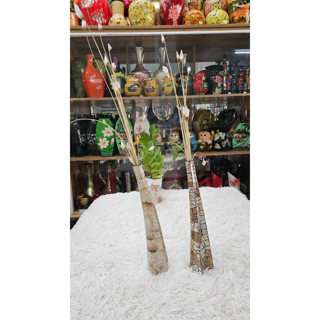 Bình Hoa Sơn Mài Cẩn trứng Cao Cấp size 34x8 cm cắm hoa, trang trí kệ, bàn làm việc, quà tặng ý nghĩa