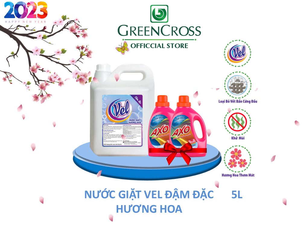 NƯỚC GIẶT VEL ĐẬM ĐẶC HƯƠNG HOA - CAN 5L TẶNG 2 CHAI AXO TẨY GIỮ MÀU 800ML