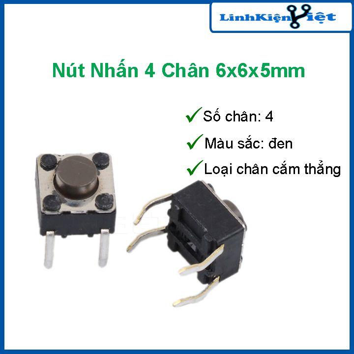 Nút nhấn 4 chân 6x6x5mm (đen 1 chiếc)