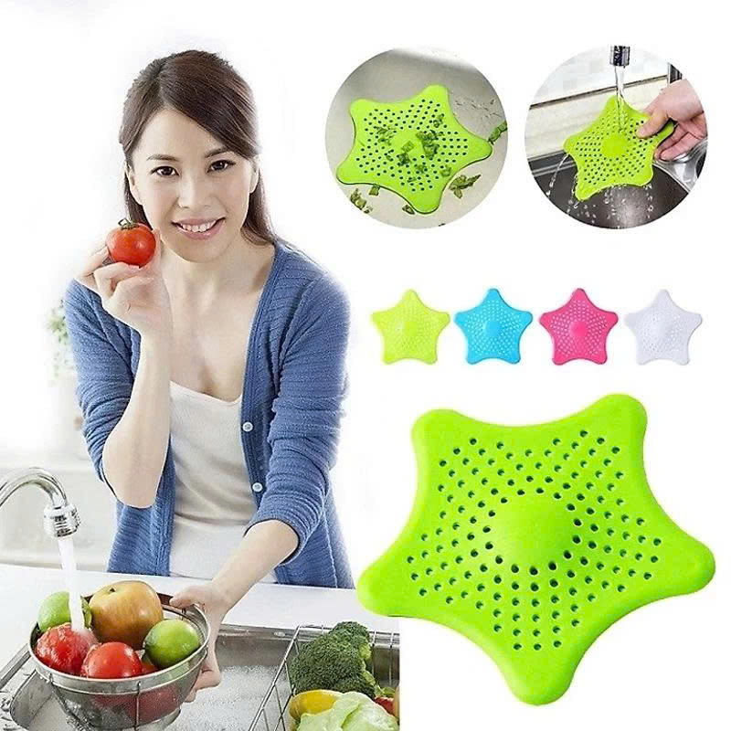 Miếng Lọc Rác Silicon Thông Minh Nhà Tắm, Bồn Rửa Bát - Hình ngôi sao, có chân bám cố định (giao màu ngẫu nhiên)