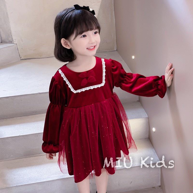 Váy công chúa nhung lót lông cao cấp cho bé gái