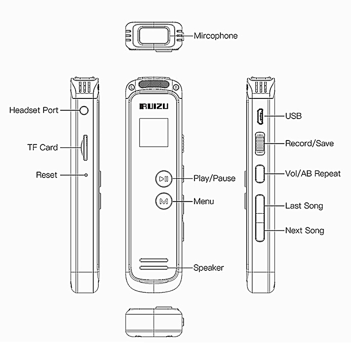 Máy Ghi Âm Chuyên Nghiệp Ruizu K69 Bộ Nhớ Trong 8GB - Hàng Chính Hãng