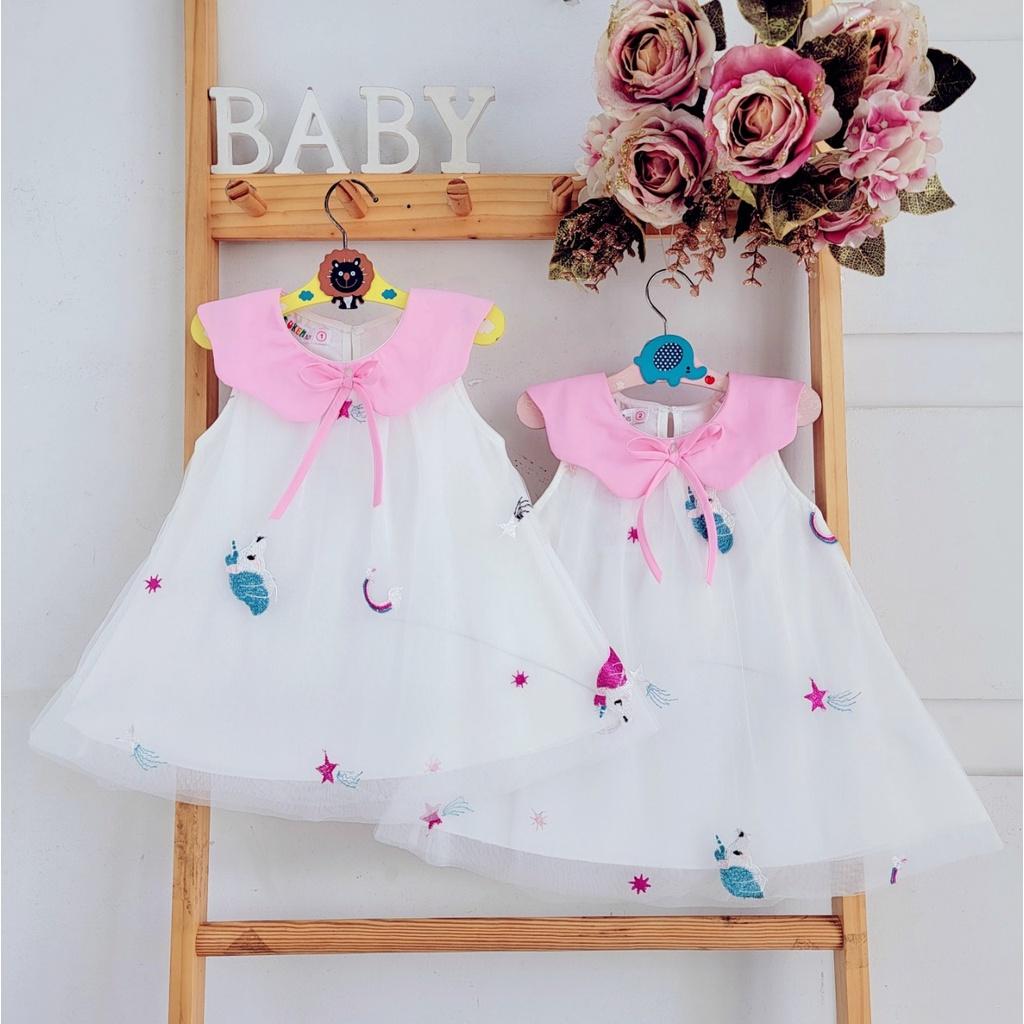Đầm voan công chúa cho bé gái hình thêu Ngựa pony xinh xắn size 10-38kg hàng cao cấp