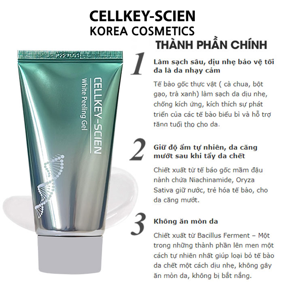 Combo 2 Tẩy Da Chết Mặt Tế Bào Gốc Thực Vật Lành Tính Làm Sạch Sâu Dịu Nhẹ Dưỡng Ẩm Sáng Da Cho Da Dầu Mụn Nhạy Cảm Cellkey-Scien White Peeling Gel (160ml)