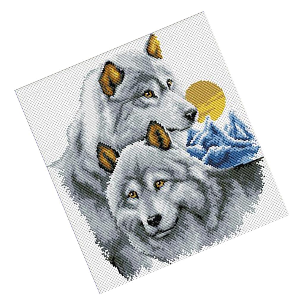Wolf Cross-Stitch Kit Handmade Needlework Craft DIY Ribbon Embroidery