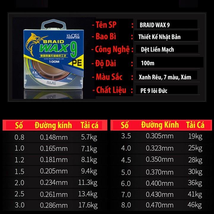 Dây Dù Câu Cá PE X9 BRAID WAX 9 Lõi Siêu Bền, Mềm Mượt PE X9 SANAMI FISHING - dù câu cá pe, dù câu cá giá rẻ