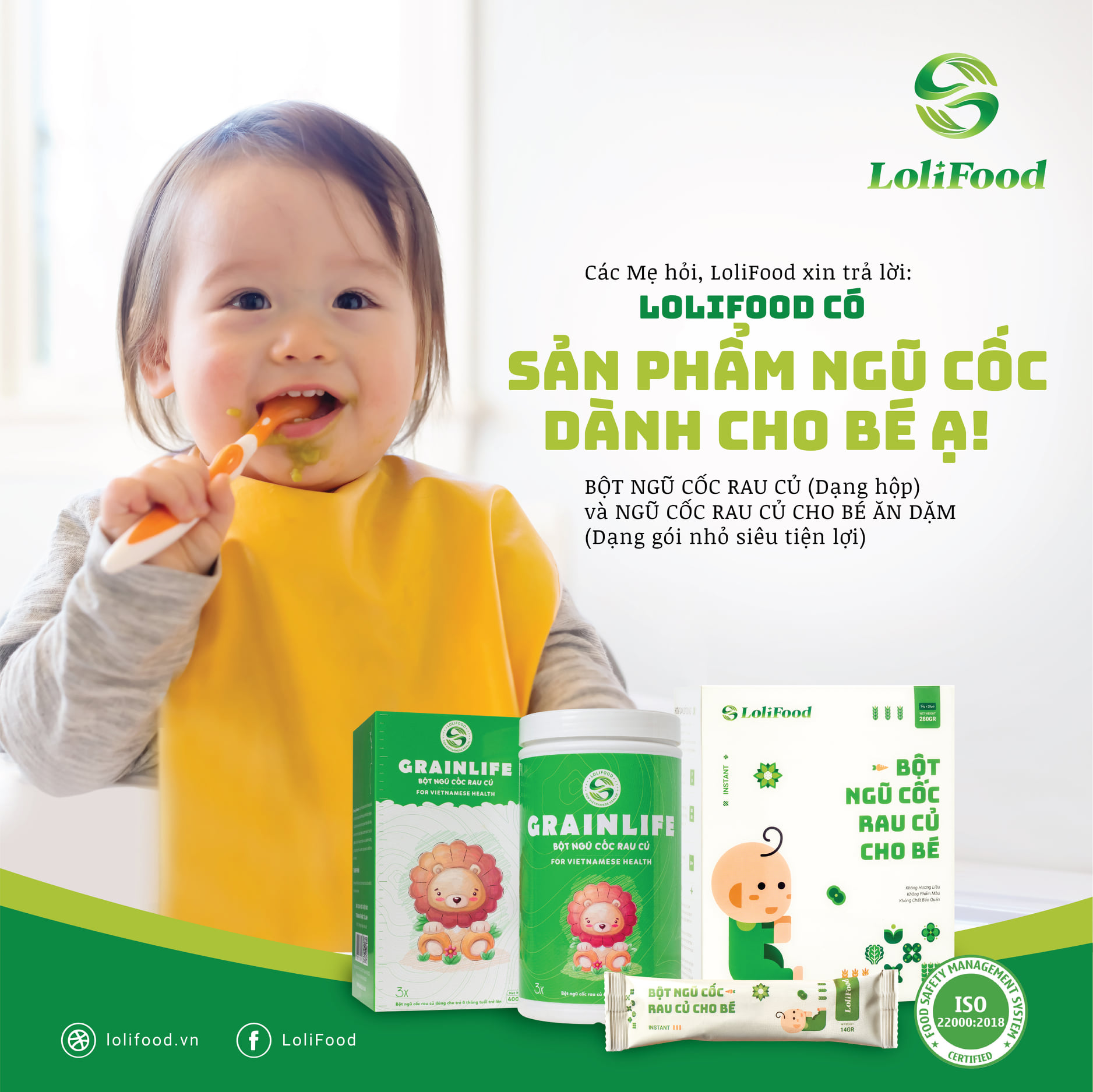 Bột Ngũ Cốc Rau Củ Hữu Cơ LoliFood Cho Bé Ăn Dặm, Bổ Sung Chất Xơ, Phát Triển Toàn Diện Cho Bé (20 gói x 14g)