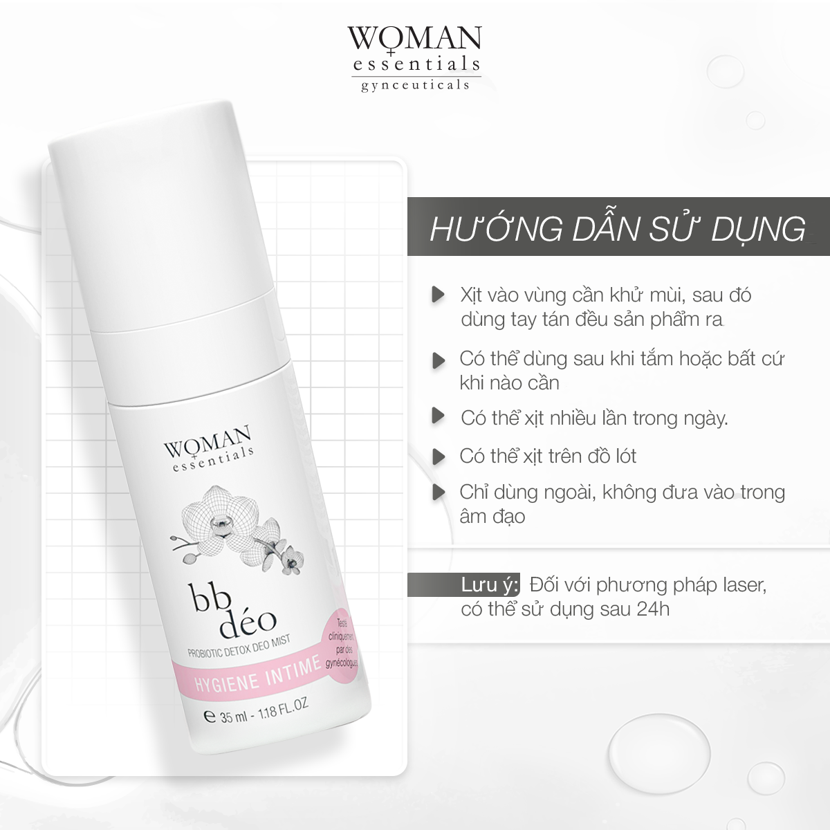 Xịt khử mùi và cân bằng lợi khuẩn vùng v-zone Woman Essentials BB Déo Probitic Detox Deo Mist 35ml