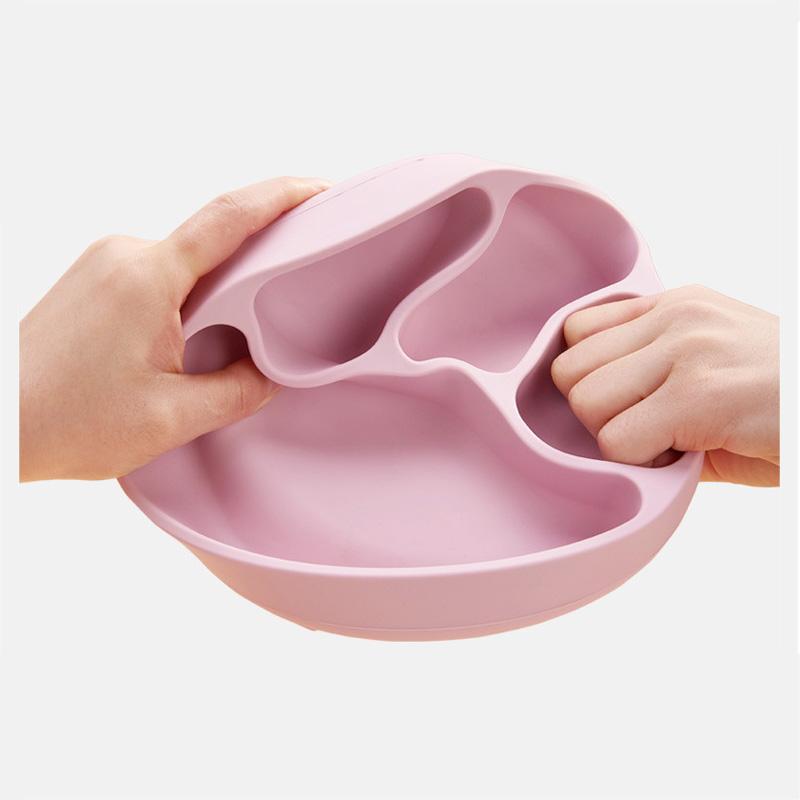 Không Chứa BPA Silicone Ăn Đĩa Có Nắp Đậy Cho Bé Nụ Cười Mặt Ghi Bộ Đồ Ăn Chống Trượt Nhà Hút Bát Kid Ăn Tập Ăn Tối