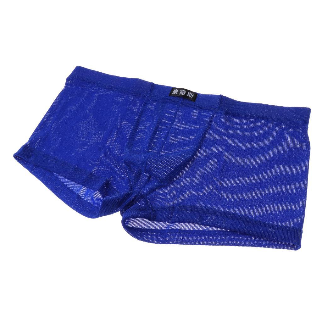 Fashion Mens See-through Mesh Underwear Loose Glitter Boxers Trunks