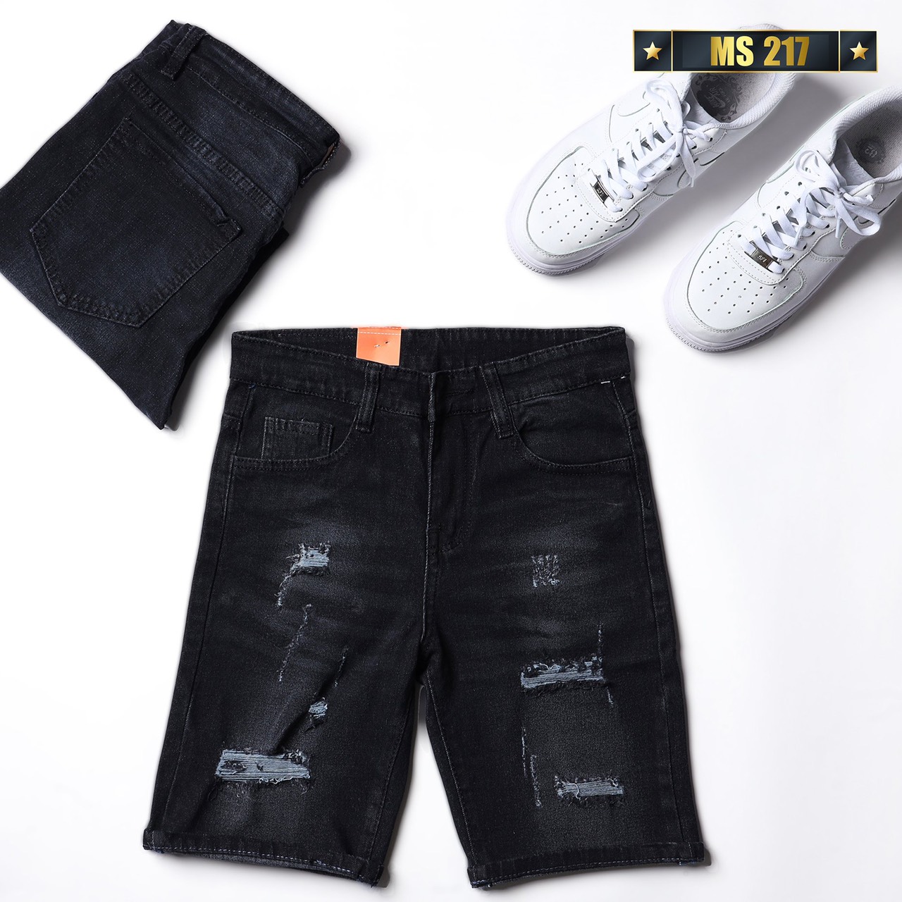 Quần short jean nam co giãn màu đen rách, quần sọt nam mẫu mới chất denim cao cấp thời trang Benny Fashion - MQ217
