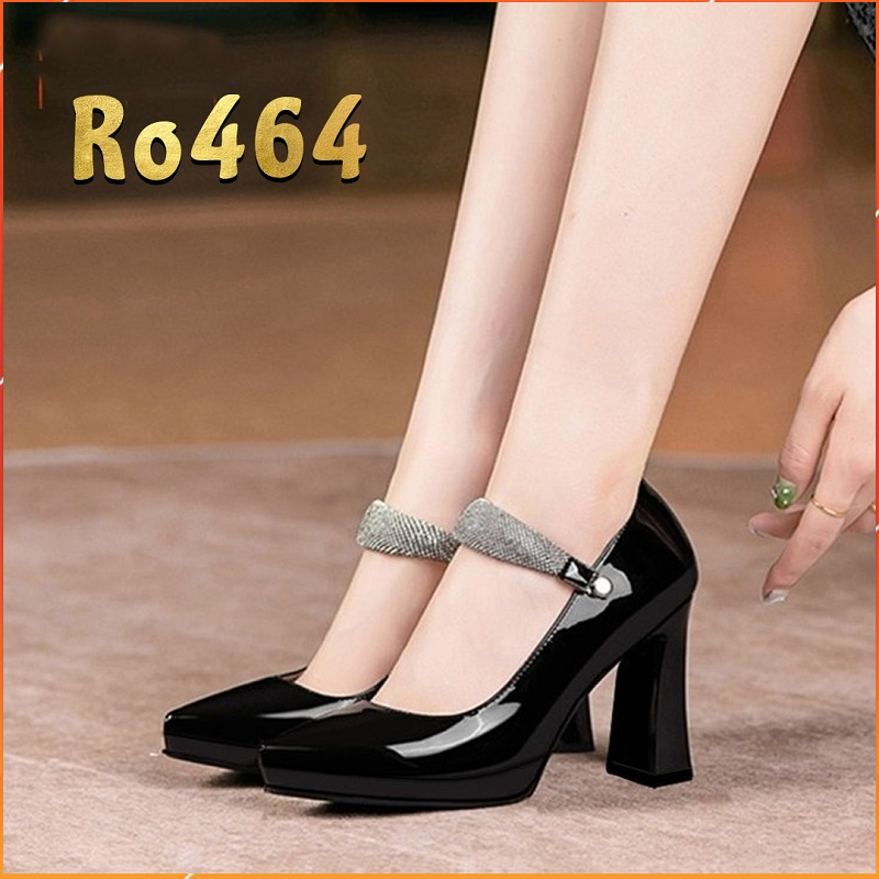 Giày cao gót nữ đẹp đế vuông 8 phân hàng hiệu rosata hai màu đen đỏ ro464