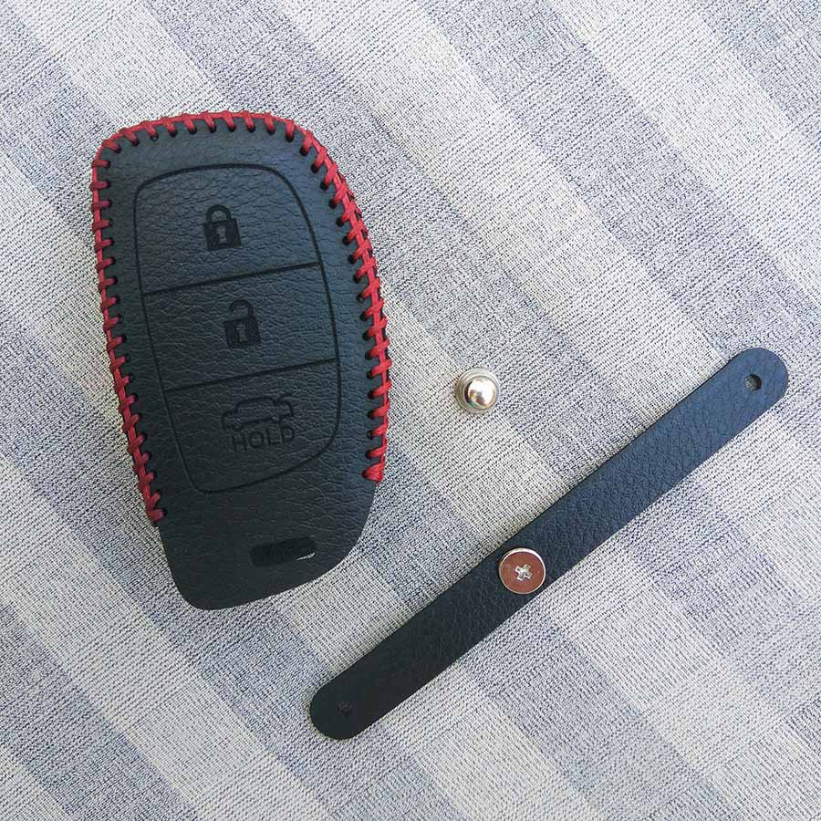Bao da 3 nút chìa khóa smartkey xe hơi Hyundai (i10 - Tucson - Elantra) (Đen)
