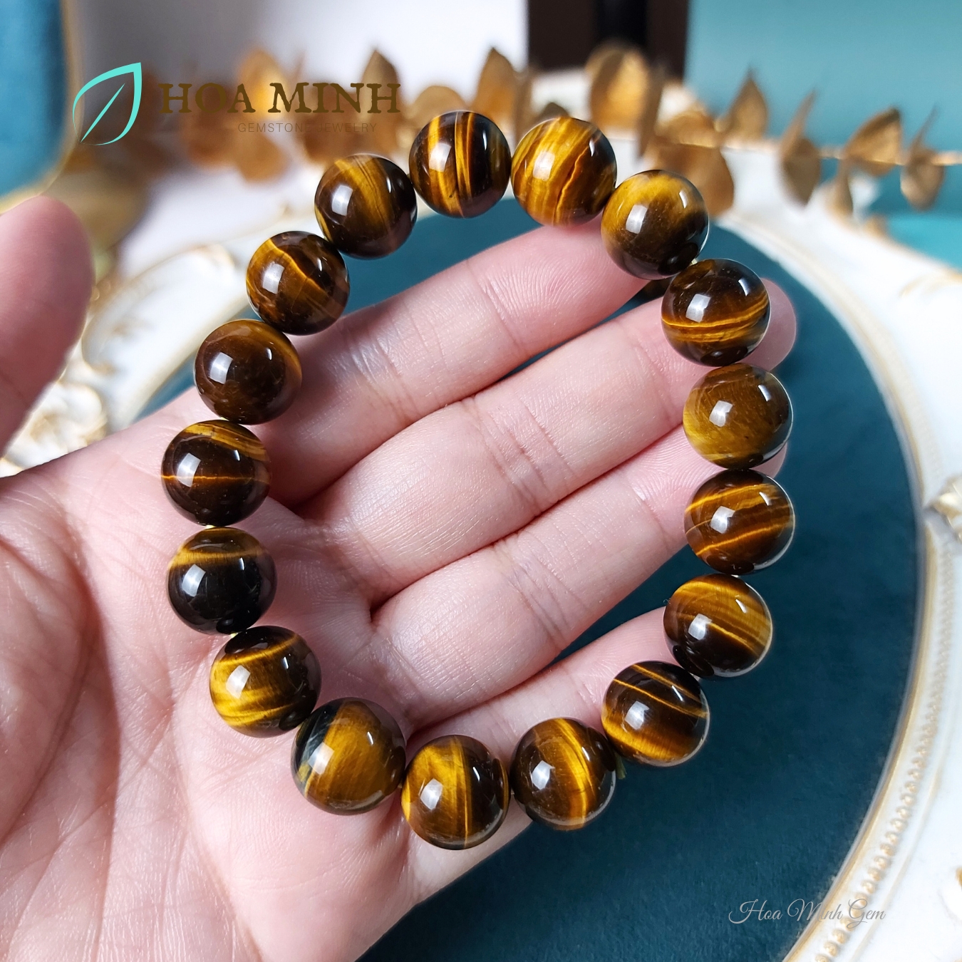 Vòng tay phong thủy đá Mắt Hổ Vàng Nâu/đen size 12 li loại 5A vip, phong thủy mệnh Thổ Kim