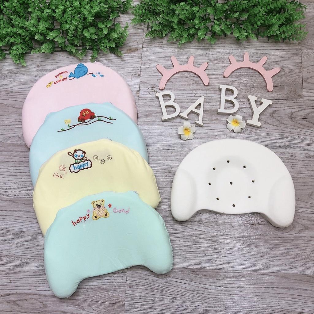 Gối lõm cao su hình bán nguyệt có lỗ thông khí thoáng mát an toàn cho bé sơ sinh