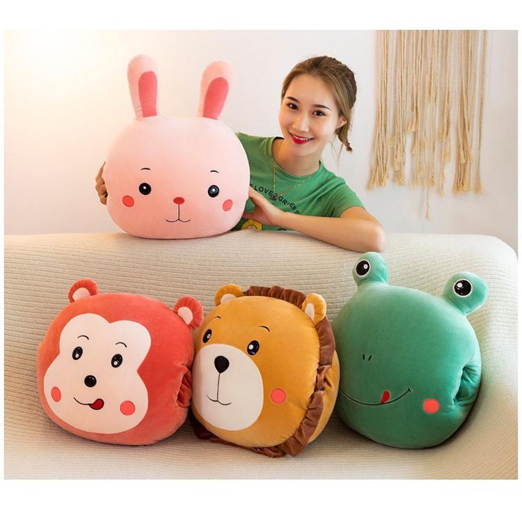 Chăn Gối Văn Phòng 3 Trong 1 Khỉ Ếch Thỏ và Sư Tử GM023 Chichi,Gấu Ngủ Kèm Mền siêu cute phù hợp mọi lứa tuổi.