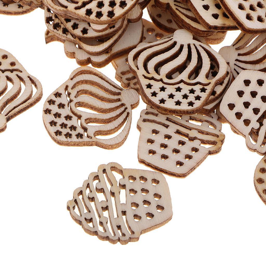 100pcs Wooden Embellishments Craft Cake Shape for Wedding Party Supplies